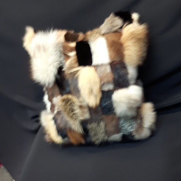 Genuine Real Fur Patchwork Accent Pillow - Picture 3 of 6